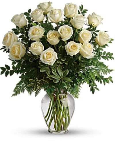 Your Love & Devotion delivered. Surprise your special one with this gorgeous arrangement of white roses available in one dozen, 18 roses or two dozen beautiful blooms.
It’s a an unforgettable display of your timeless love that they'll always remember.